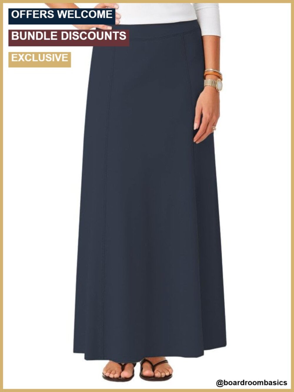 Women's Stretch Cotton Knit Maxi A-Line Skirt High Rise Flared